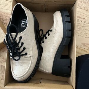 Dirty Laundry Cream and Black Flats with Chunky Sole